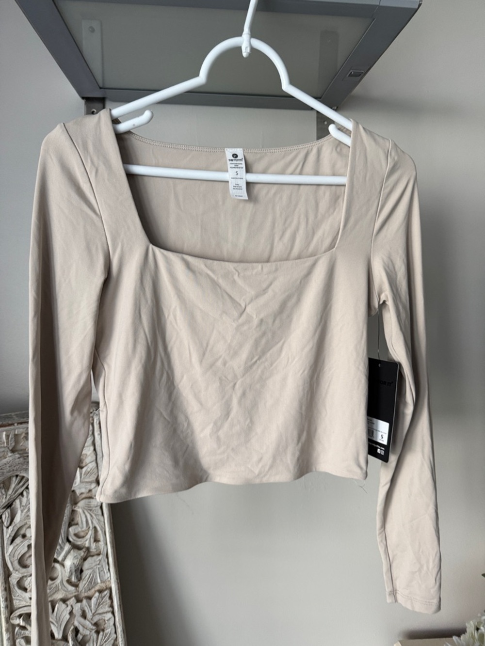 Minimal Square Neck Long Sleeve Crop Top - Cream